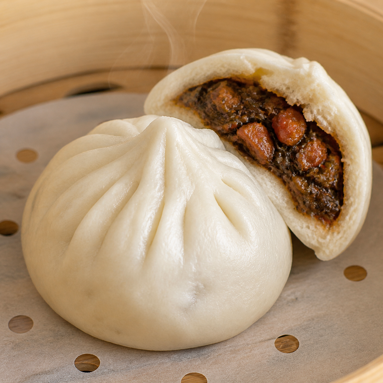 辣味梅干菜肉包 Spicy Preserved Veg Bun