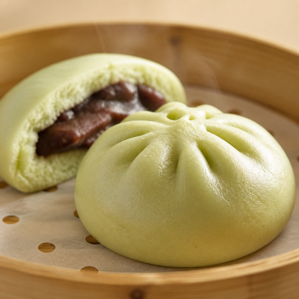 斑斓豆沙包 Pandan Red Bean Paste Bun