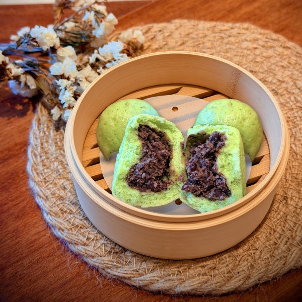 斑斓红糖豆沙包 (3粒装) Pandan Red Bean Paste Bun (3pcs)